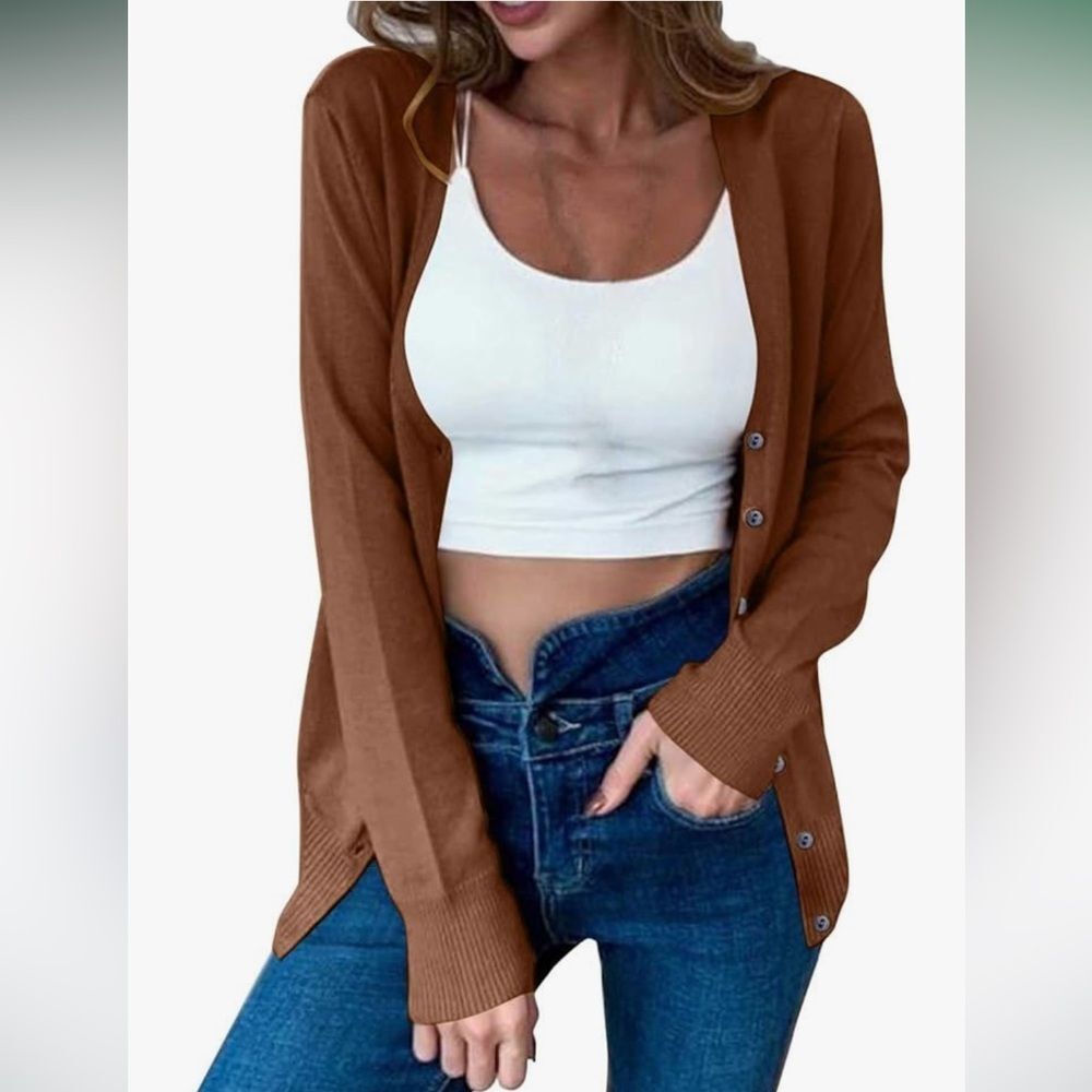 NWOT Brown Soft Knit Button-Front Cardigan Lightweight Sweater XXL